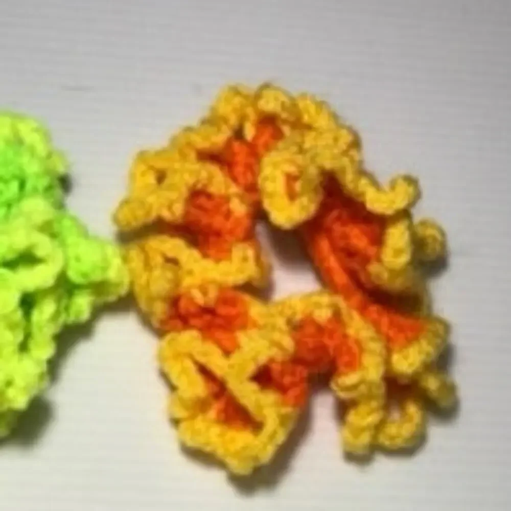 NWT Green Orange Neon Handmade Crocheted Hair Scrunchie by Dawny Set of 4
